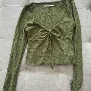 Kimchi Blue Forest Green Lace Tie-Front Blouse